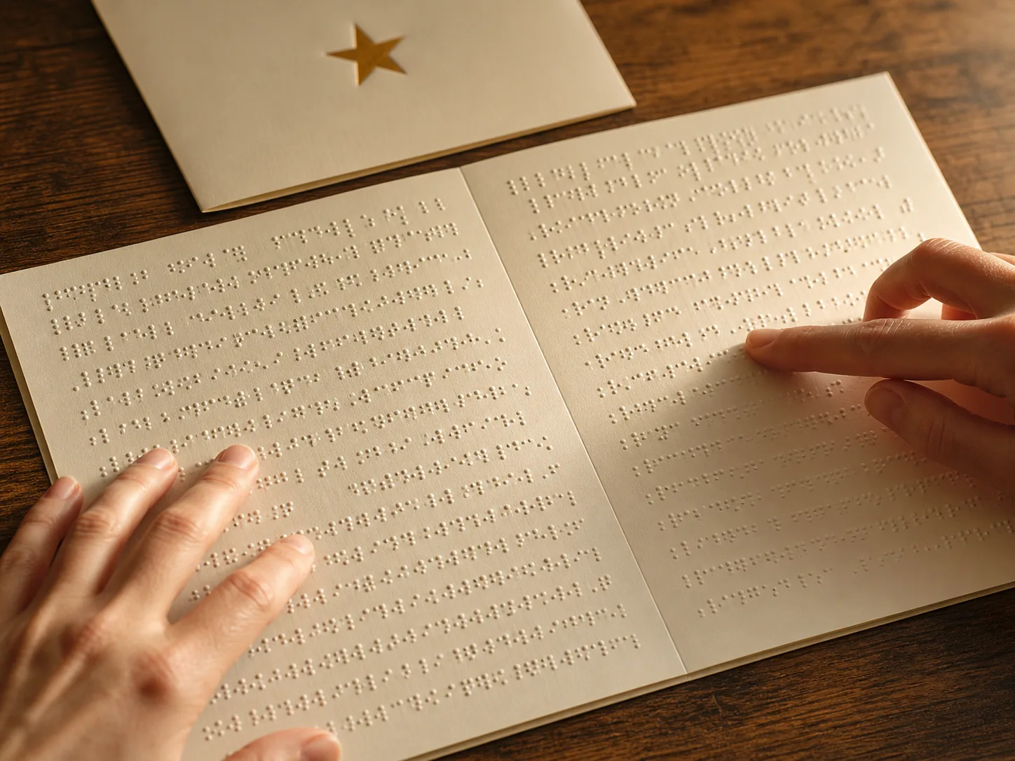 Golden Wishes DL tall card showing Braille spread